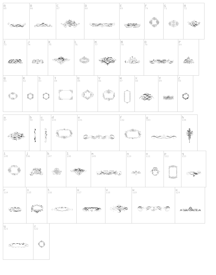 Calligraphia Latina font map